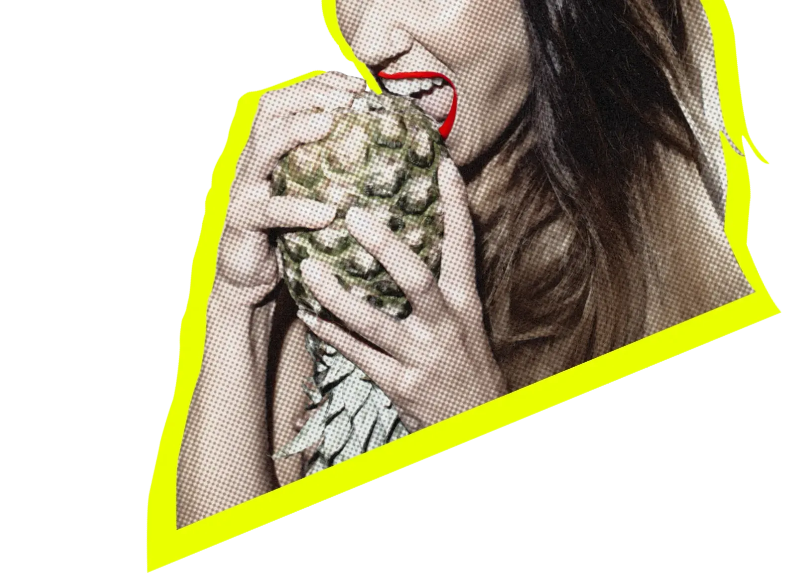 Pop-art image of a woman biting a pineapple